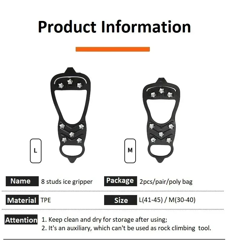 8 Teeth Ice Gripper Spike Shoes Winter Outdoor Anti-Slip Hiking Mountain Climbing Ice Snow Crampons Anti-slip Shoe Covers 2026 LadyShow.Store