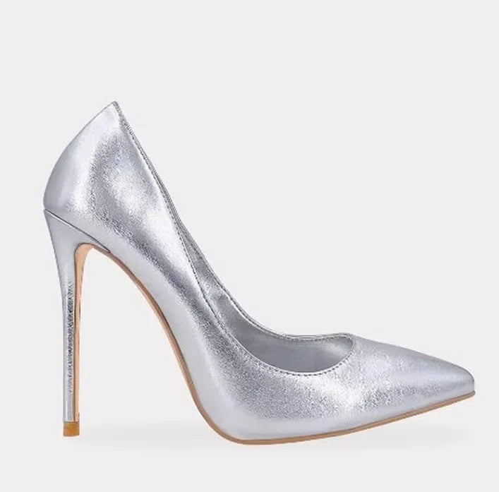 Pink Metallic Leather Woman High Heel Shoes Pointed Toe Shallow Stiletto High Heels Pumps Slip-on Polished Leather Runway Shoes Pi-Mart