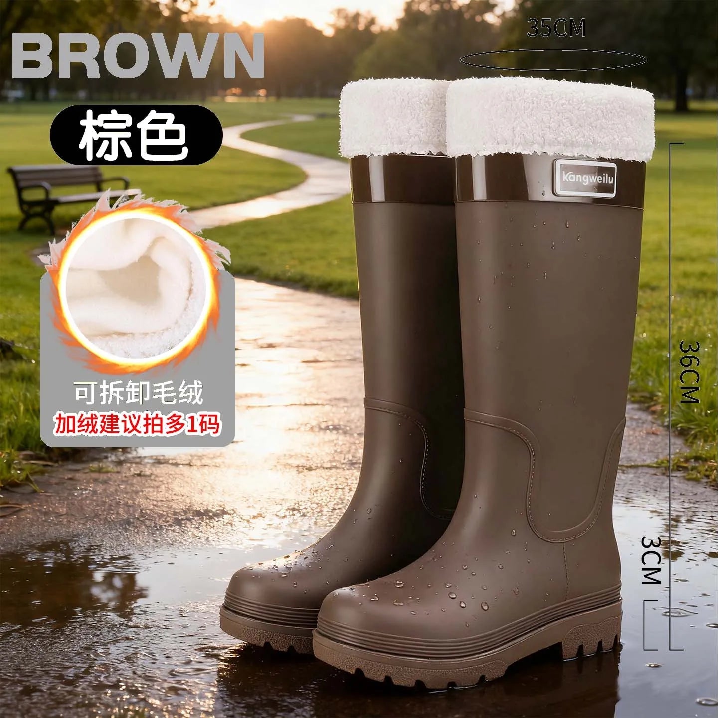 High-top rain boots, women's rain boots, lined adult outer wear, waterproof hiking boots, anti-slip shoes, durable sole LadyShow.Store