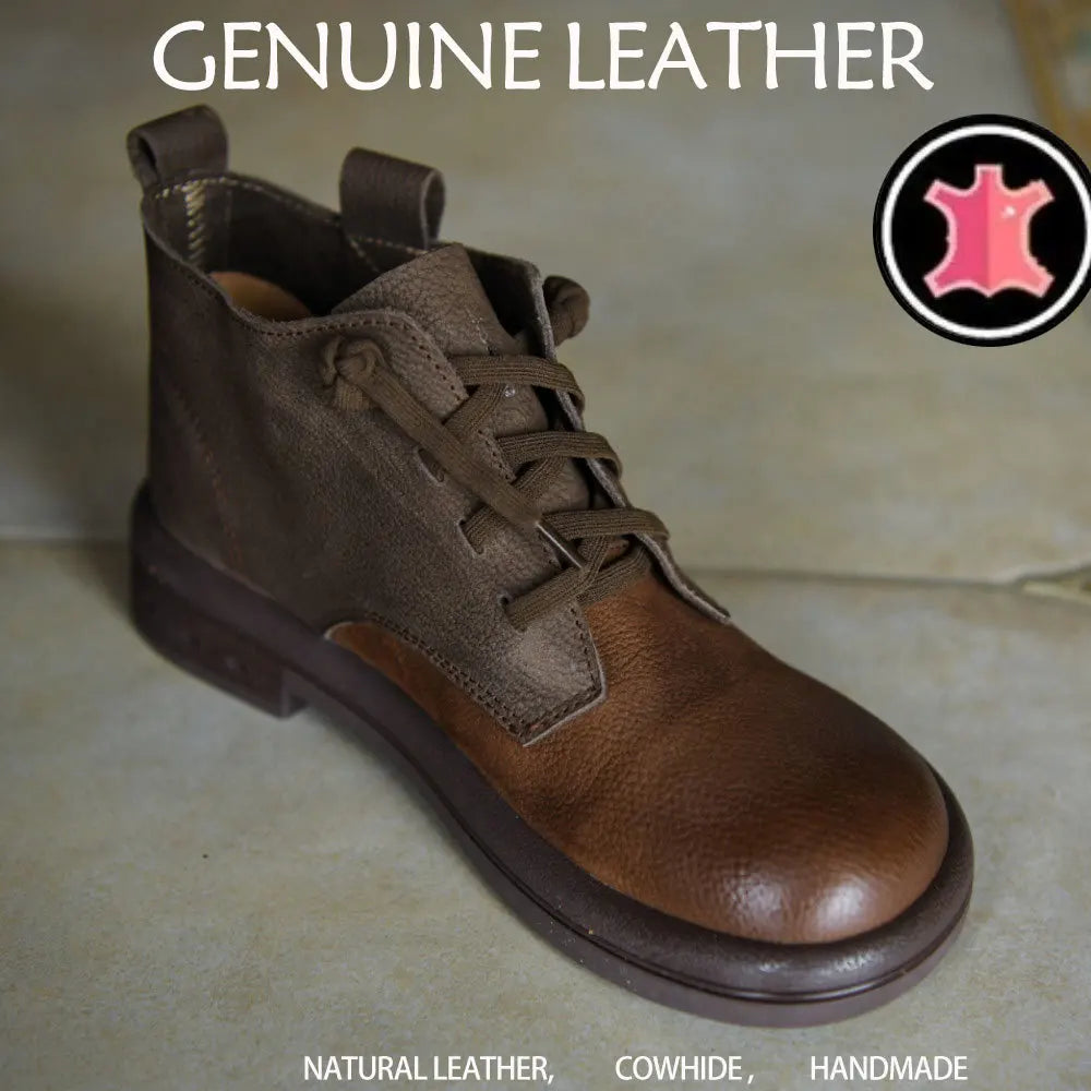 Top Cowhide Spell Color Classic Retro Boots Flat Soft Sole Women Genuine Leather Boots 2025 New Full Real Leather Trendy Boots LadyShow.Store
