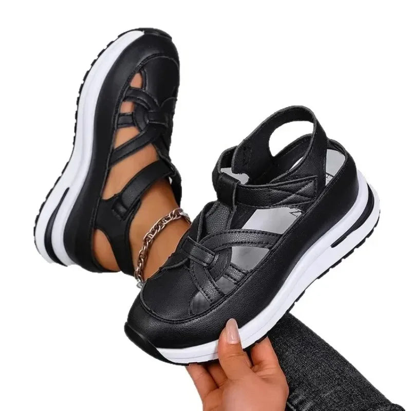 Casual Hollow out Flat Sandals Women's Summer New Style Thin Platform Thick Bottom Heightening Shoes Rubber Sole Ladies Sandals LadyShow.Store