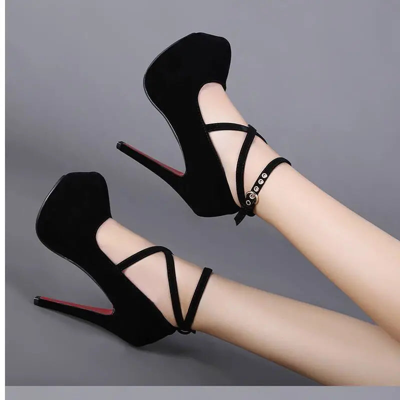 Sexy High Heels Ladies Stilettos Strappy Pumps Women's Sandals Summer Shoes Platform Heels Woman Ankle Strap Shoes Pi-Mart