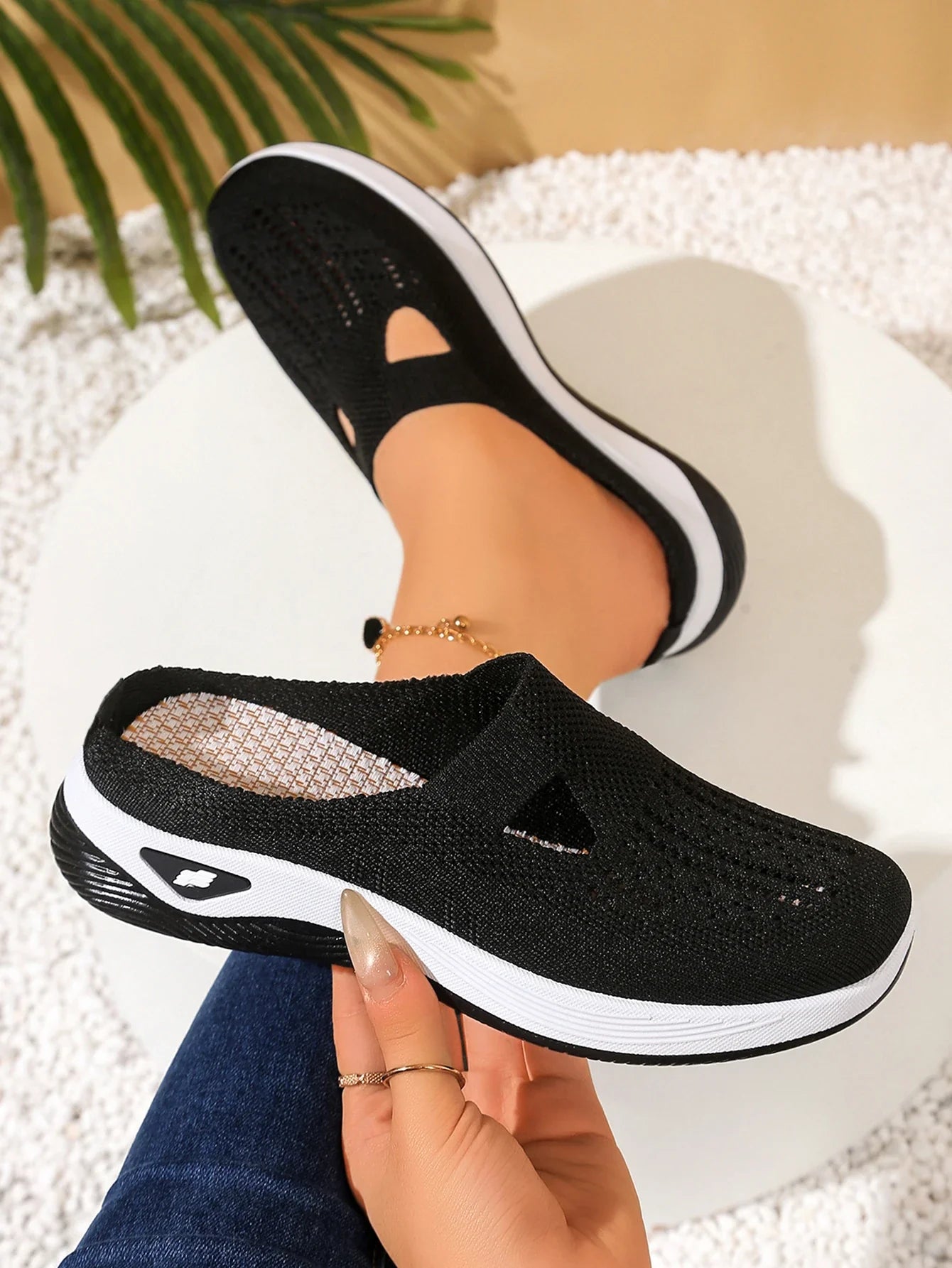Women's Indoor Home Half Slippers, Breathable Vent Design Slip On Summer Casual Footwear, Daily Slip-on Sandals for Household LadyShow.Store