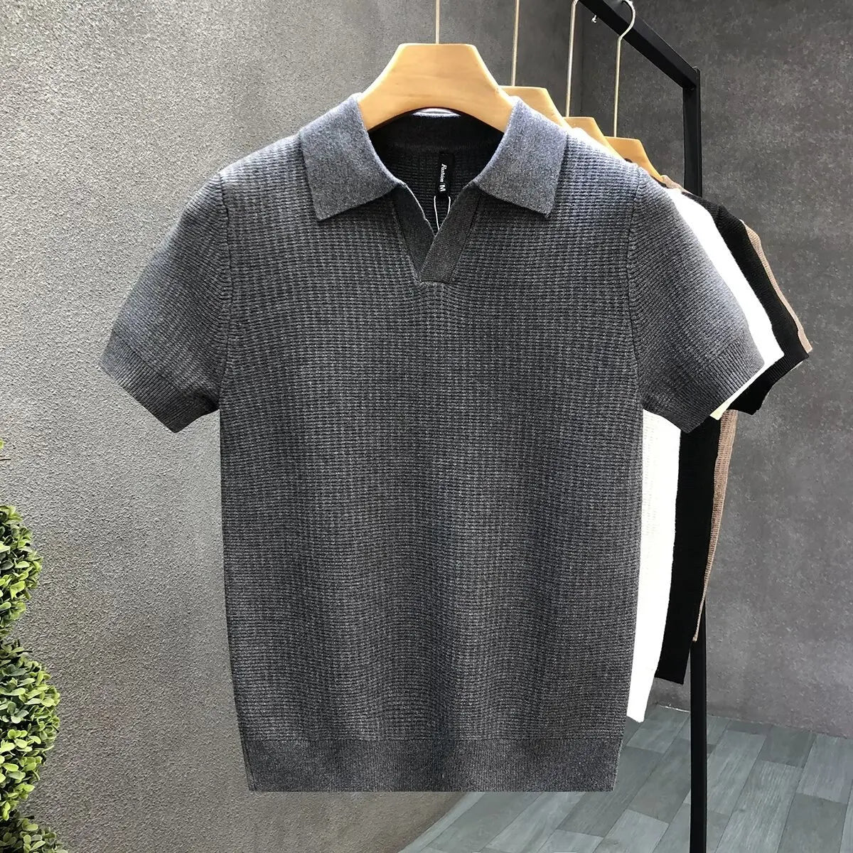 2026 Men's Summer Polo Shirt Korean Style Slim Wrinkle Resistant Collar Solid Color T-Shirts Casual Thin Sleeve Trendy Knit Tops Pi-Mart