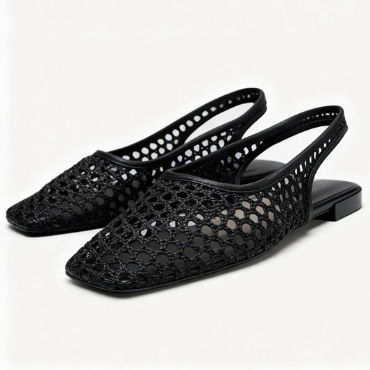 Weave Mesh Breathable Mules Sandals for Women Summer New Slingback Beach Shoes Casual Square Toe Fashion Ballet Flats Ladies LadyShow.Store