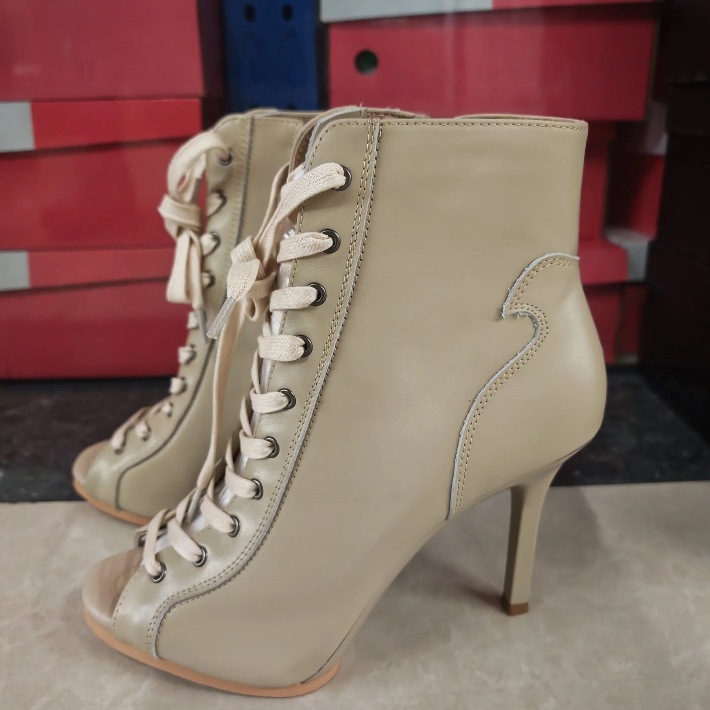 Genuine leather Customizable boots European Style Sexy Thin High Heel Jazz Dance Sandal for Women Open Toe Ladies Dancing Shoes LadyShow.Store