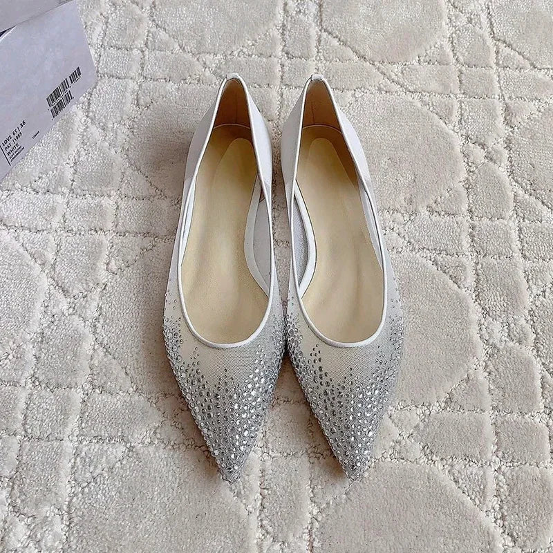 Women's high heels and single shoes for spring and summer  new mesh diamond fashion banquet pointed women's shallow mouth shoes Pi-Mart