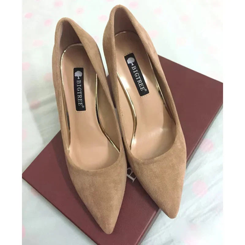 Summer Women 8.5cm High Heels Pumps Escarpins Elegant Sweet Lady Wedding Block Square Middle Heels Flock Suede Nightclub Shoes Pi-Mart