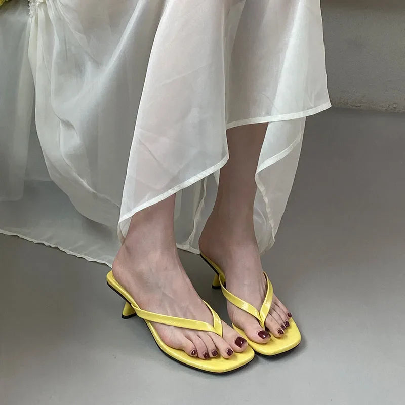 Fashion Square Toe Women 4CM Heels Slippers Slides Sandals Summer Casual Female Flip flops Ladies Thin Heel Slippers Shoes Pumps LadyShow.Store