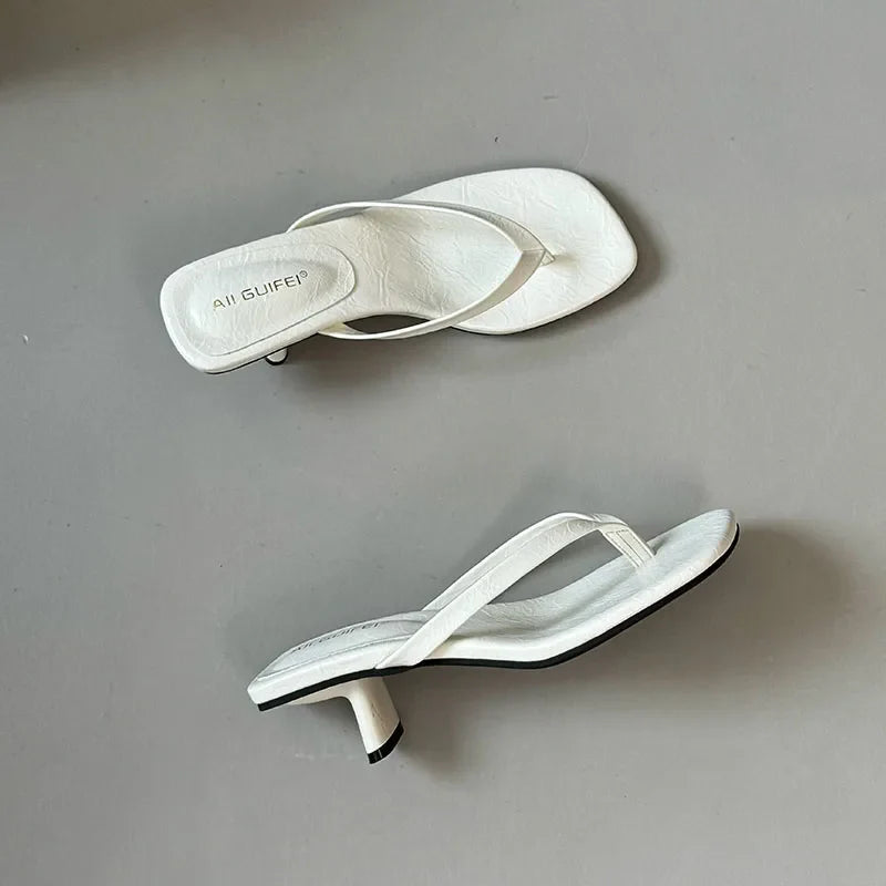 Fashion Square Toe Women 4CM Heels Slippers Slides Sandals Summer Casual Female Flip flops Ladies Thin Heel Slippers Shoes Pumps LadyShow.Store