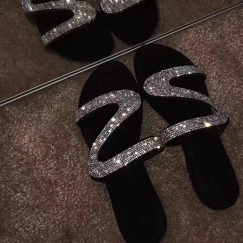 Sexy Women Sandals Summer Beach Shallow Mouth Rhinestones Ladies Fashion Show Comfortable Light Shoes Sandalias Femininas LadyShow.Store