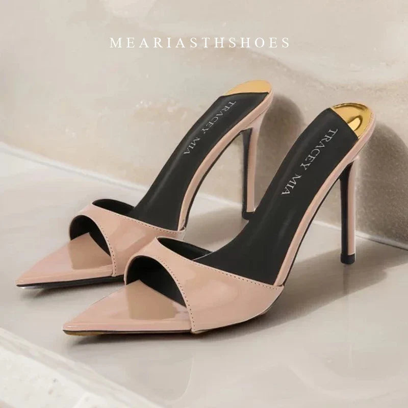 Ladies High-heeled Slippers Shoes Fashion Pointed Sexy Patent Leather Women with Open Toes and Party Wedding Stripper Sandals. LadyShow.Store
