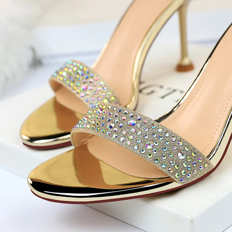 BIGTREE Shoes Rhinestone High Heels Women Pumps Sexy Kitten Heels Party Shoes Open Toe Women Sandals Heel Stiletto Wedding Shoes Pi-Mart