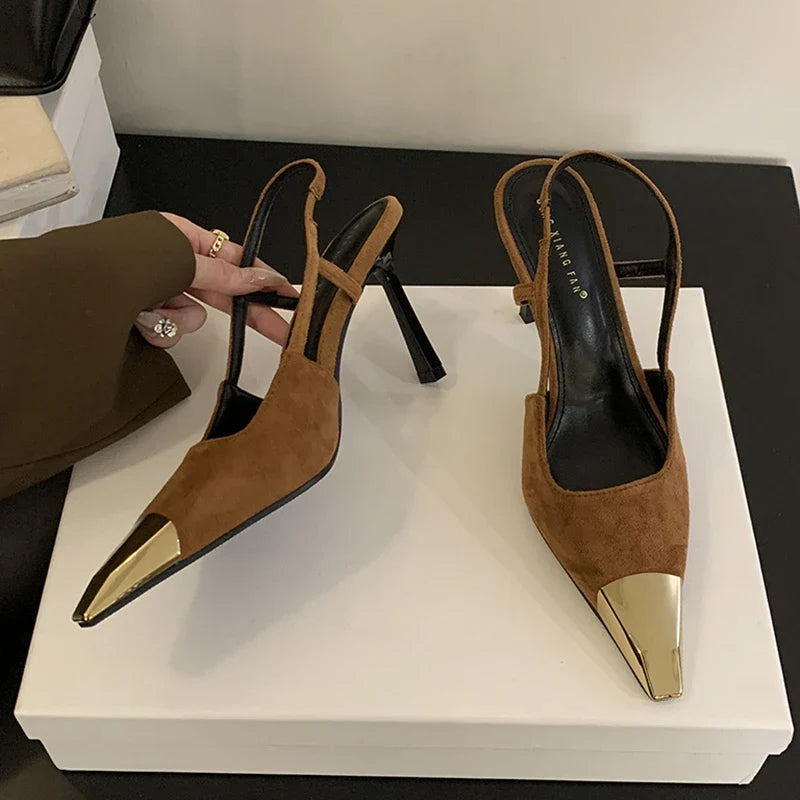 SUOJIALUN 2024 New Brand Women Sandal Fashion Mix Color Ladies Eelgant Outdoor Dress Slingback Shoes Thin High Heel Sexy Pumps S LadyShow.Store