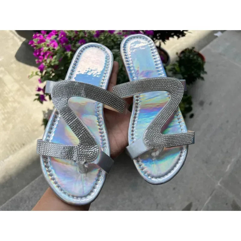 Sexy Women Sandals Summer Beach Shallow Mouth Rhinestones Ladies Fashion Show Comfortable Light Shoes Sandalias Femininas LadyShow.Store