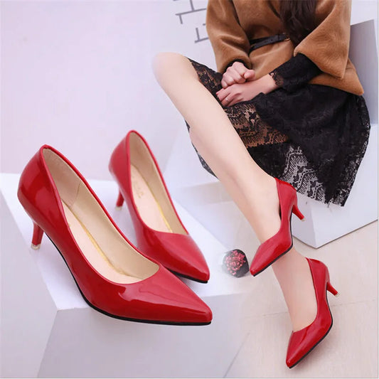 Shoes Ladies Pumps Medium Heel Nude Sexy High Heels Weeding Shoes Women Office Work White Pumps Party Shoes Pi-Mart