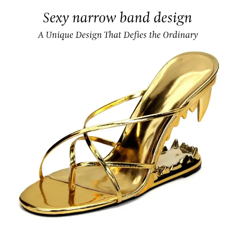 Dilalula Fashion Super High Strange Heel Mules For Women Narrow Band Summer Slippers Sexy Night Club Party Shoes LadyShow.Store