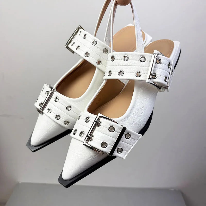 New Women Sandals Shoes Pointed Toe 2026 Spring Fashion Shallow Footwear Slingbacks Ladies Sandals Flats Shoes Big size LadyShow.Store