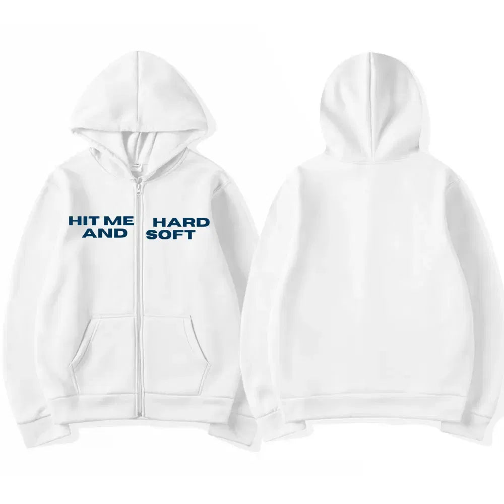 Color: Beige, Size: XL - Hit Me Hard and Soft 2025 Tour Zipper Hoodies Men Women Harajuku Pullovers Fashion Hip Hop Zip Up Sweatshirts Jackets Fans Gift