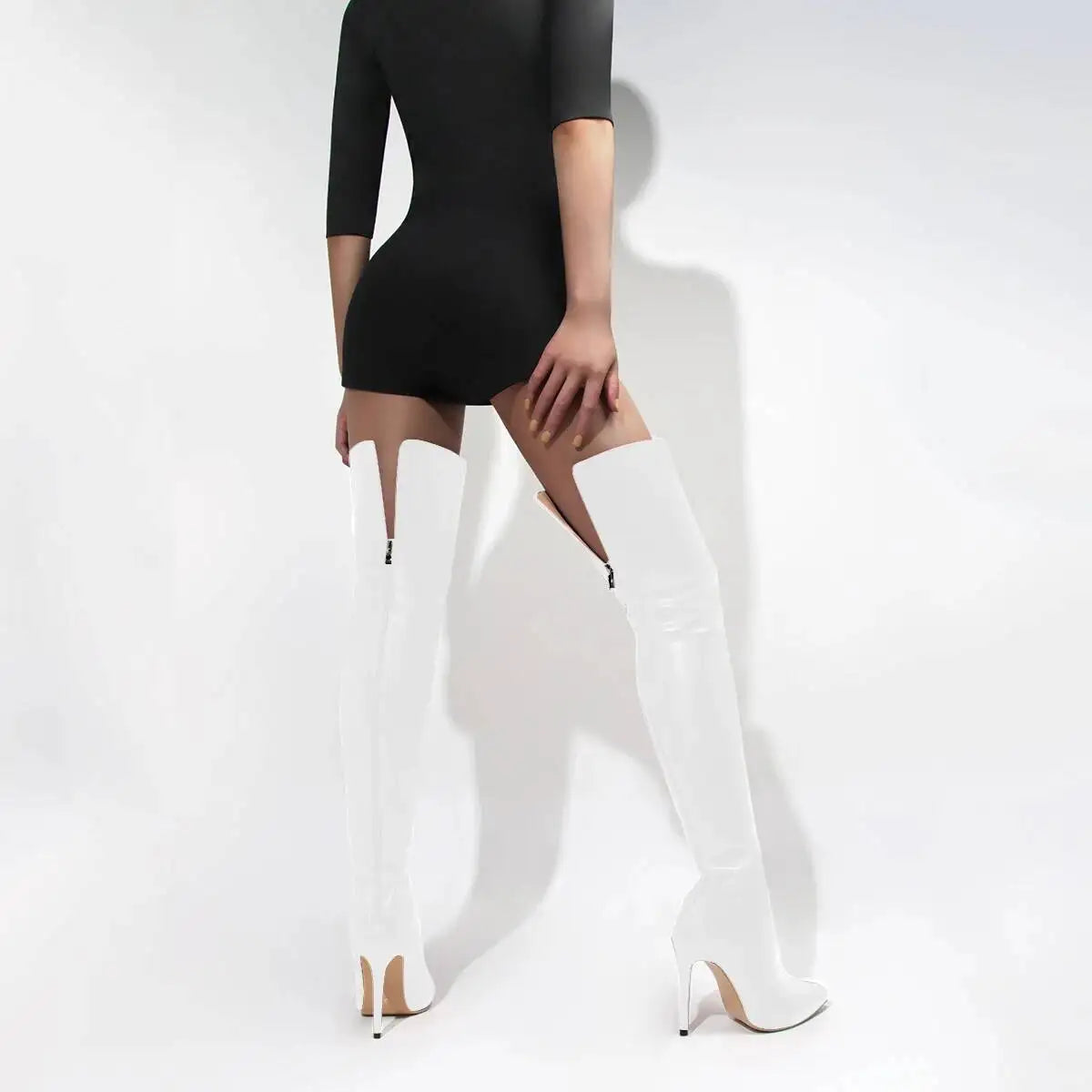 2026 Black Over The Knee Boots Stiletto High Heels 11 Cm Club Party Slim Leg Boots Size 46 Waterproof Personality Boots LadyShow.Store