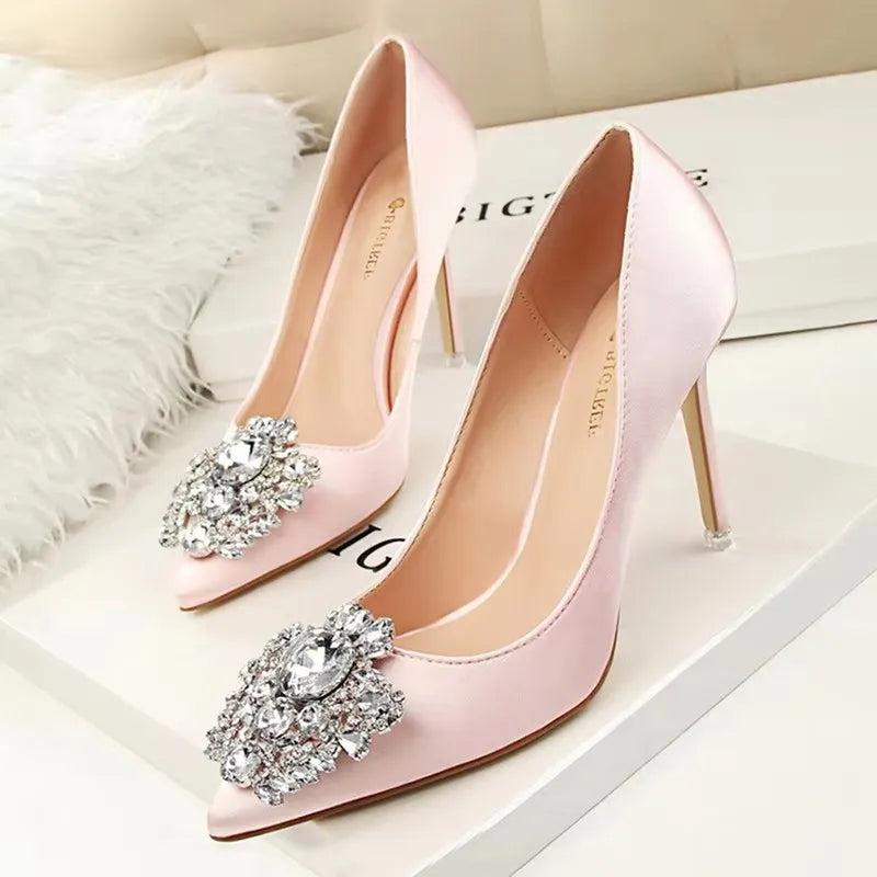 BIGTREE Shoes Rhinestone Women Pumps Stiletto Women Shoes Sexy High Heels Wedding Shoes Luxurious Women Heels Party Shoes Female Pi-Mart