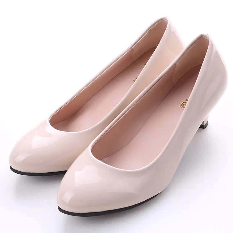 Shoes Ladies Pumps Medium Heel Nude Sexy High Heels Weeding Shoes Women Office Work White Pumps Party Shoes Pi-Mart