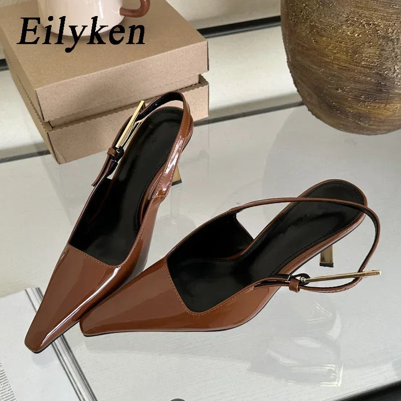 Eilyken Street Style Sexy Pointed Toe Metal Buckle Strap Women Pumps Stripper Sandals  Slingback High Heels Female Shoes Pi-Mart