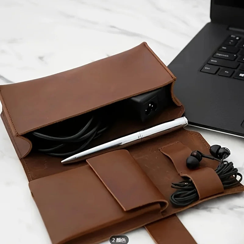 1pc PU Leather Multi-Compartment Organizer-Portable Tech School Accessories Case for Cables,Chargers,Pens-Durable Travel Storage Pi-Mart