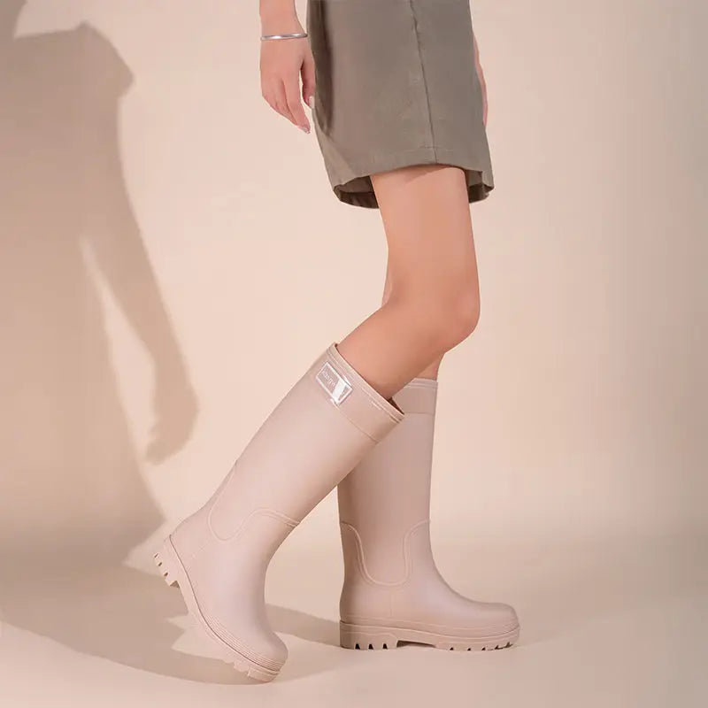 High-top rain boots, women's rain boots, lined adult outer wear, waterproof hiking boots, anti-slip shoes, durable sole LadyShow.Store