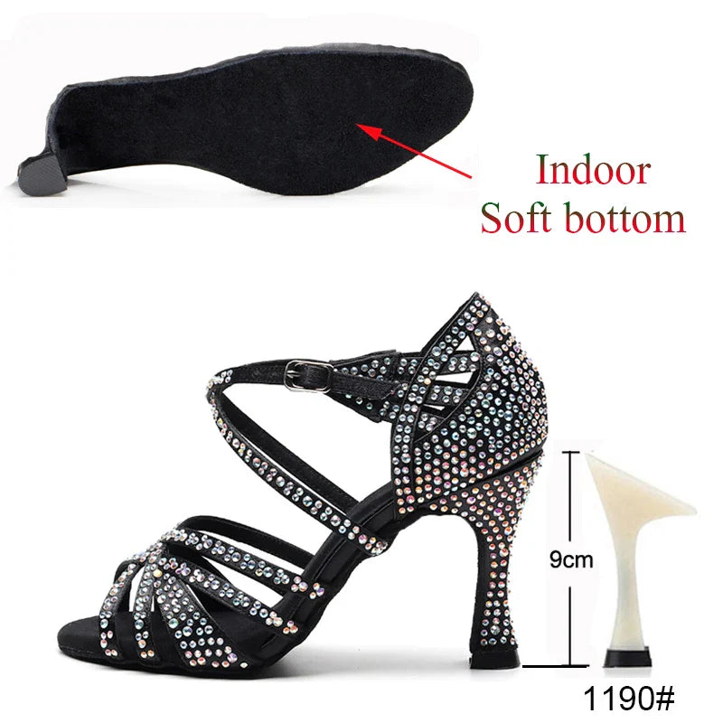 Latin Dance Shoes Ladies Salsa Tango Sneakers Training Dance Shoes High Heel Sandals Summer Square Dance Shoes Bronze Black LadyShow.Store