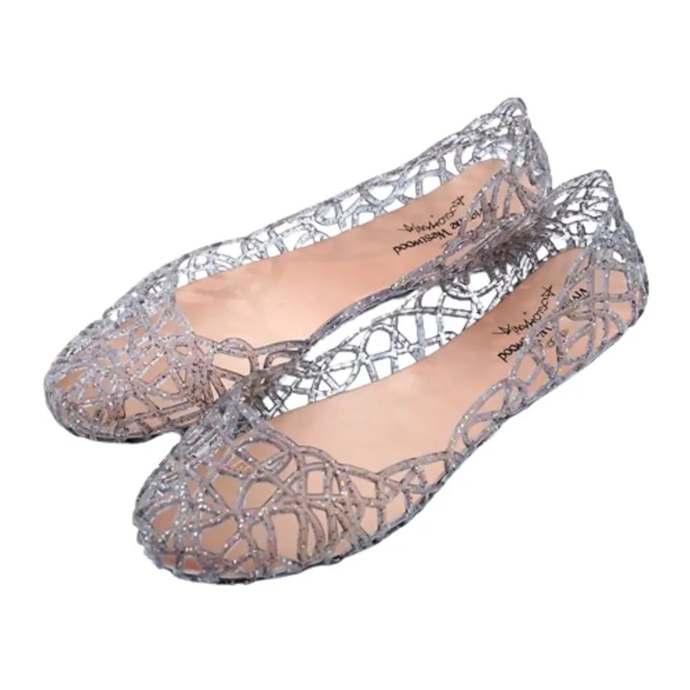 Casual Flat-soled Women Sandals Hollow Out Clear Beach Jelly Shoes Breathable Shallow Mouth Bling Sandals Ladies LadyShow.Store