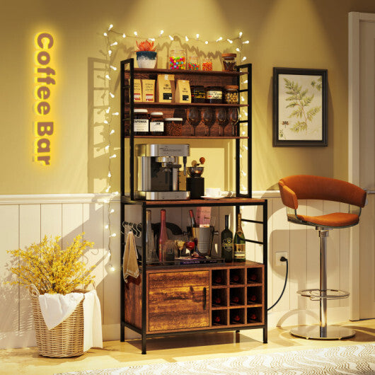 Coffee Bar Cabinet with Classified Storage and Wine Bottle Holders