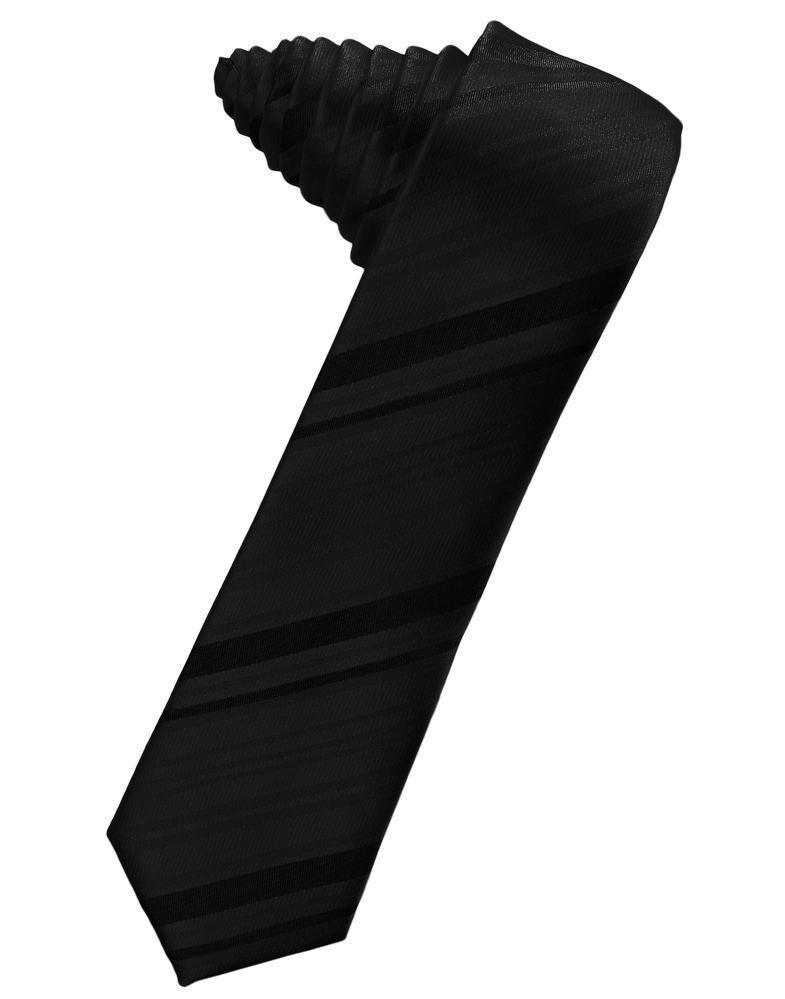 Striped Satin Skinny Necktie Self Tie-0