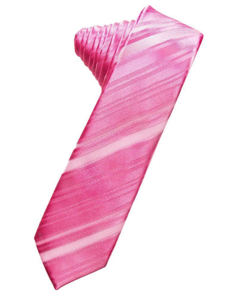 Striped Satin Skinny Necktie Self Tie-8
