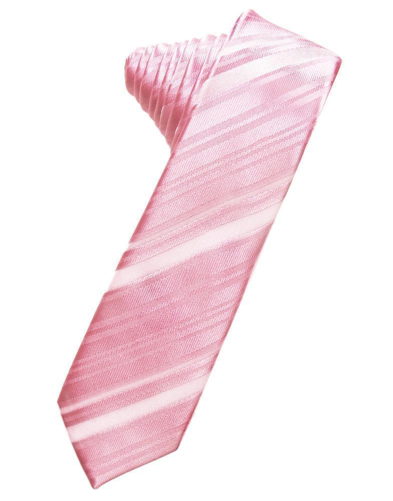 Striped Satin Skinny Necktie Self Tie-14