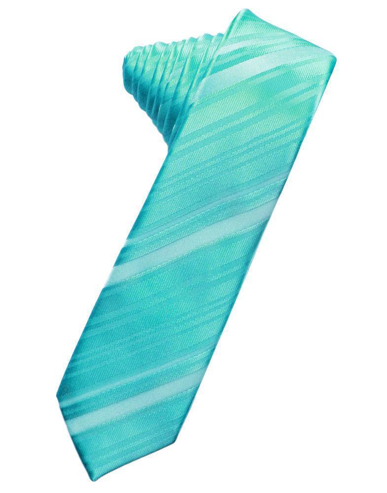 Striped Satin Skinny Necktie Self Tie-47