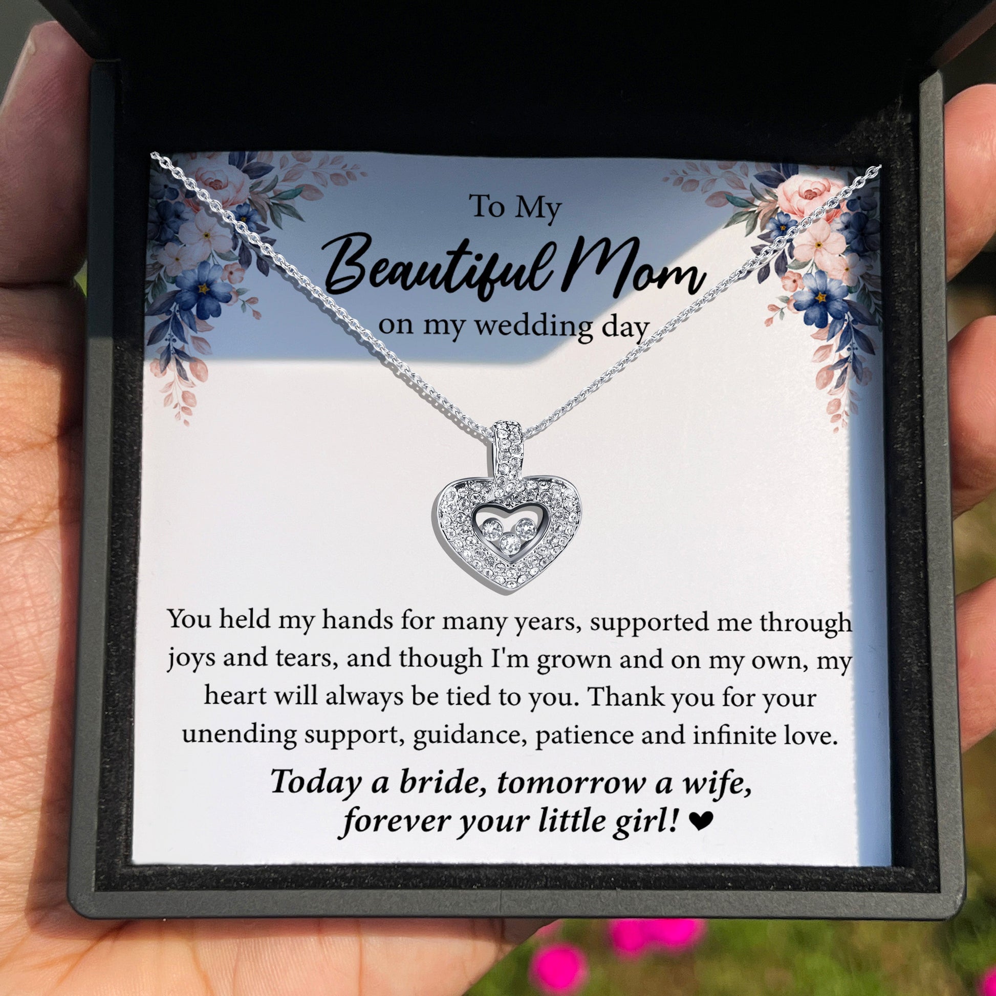To My Beautiful Mom on My Wedding Day - Tryndi Floating Heart Necklace TRYNDI
