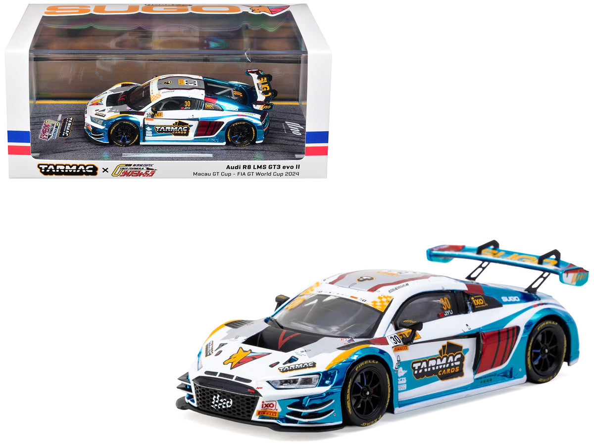 Audi R8 LMS GT3 evo II #30 James Yu "Uno Racing Team" "Macau GT Cup - FIA GT World Cup" (2024) with A4 Poster "Hobby43" Series 1/43 Diecast Model Car by Tarmac Works Tarmac Works