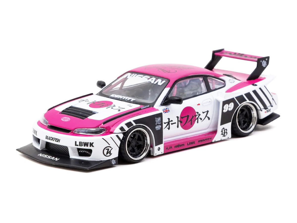 Nissan Silvia (S15) LB-Super Silhouette RHD (Right Hand Drive) #99 "Auto Finesse" White with Pink Top and Graphics "Hobby43" Series 1/43 Diecast Model Car by Tarmac Works Tarmac Works