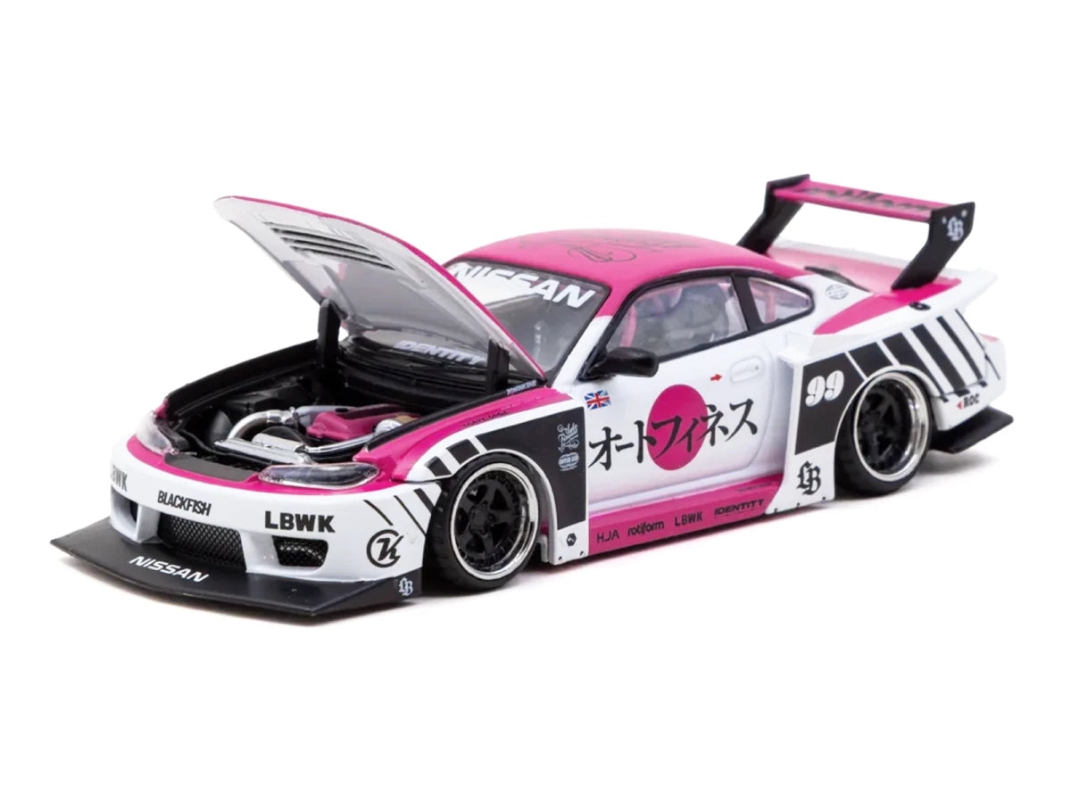 Nissan Silvia (S15) LB-Super Silhouette RHD (Right Hand Drive) #99 "Auto Finesse" White with Pink Top and Graphics "Hobby43" Series 1/43 Diecast Model Car by Tarmac Works Tarmac Works