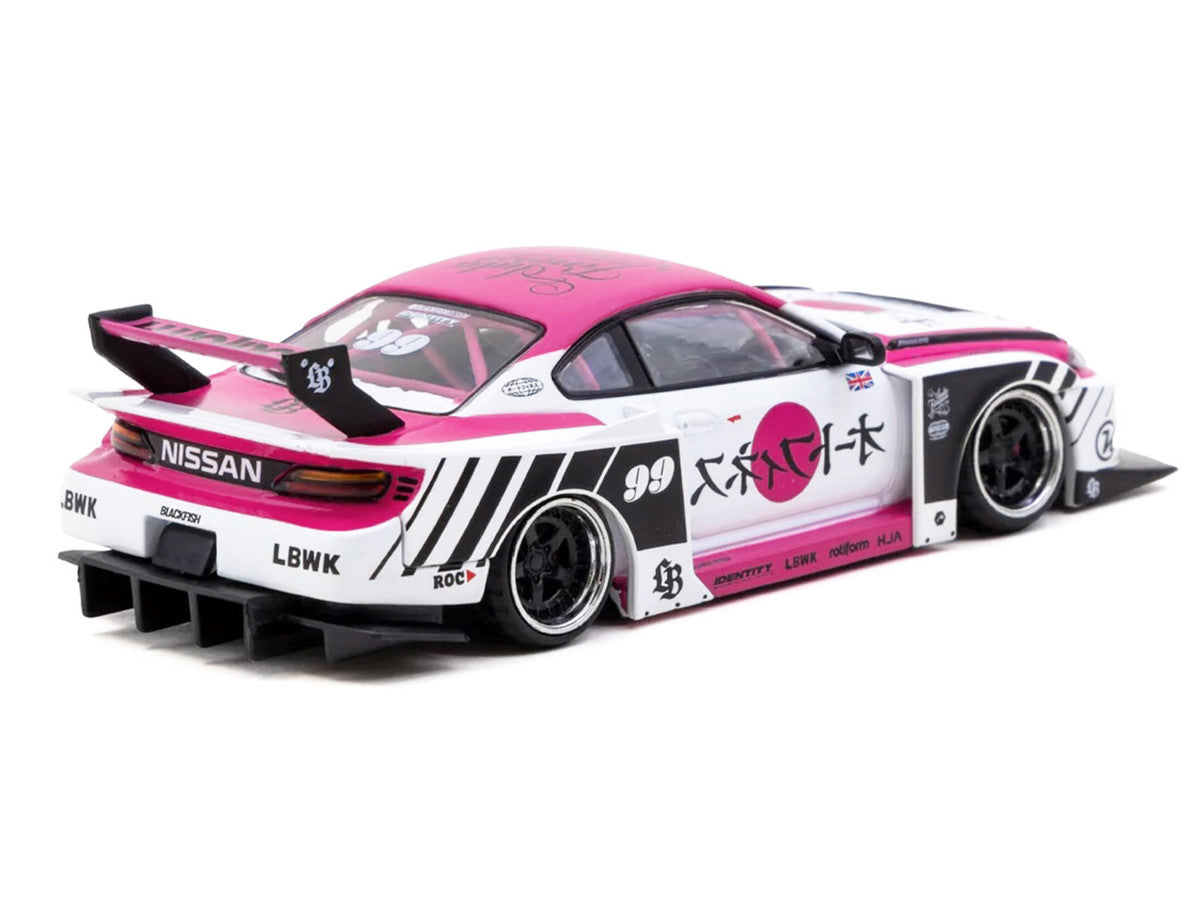 Nissan Silvia (S15) LB-Super Silhouette RHD (Right Hand Drive) #99 "Auto Finesse" White with Pink Top and Graphics "Hobby43" Series 1/43 Diecast Model Car by Tarmac Works Tarmac Works