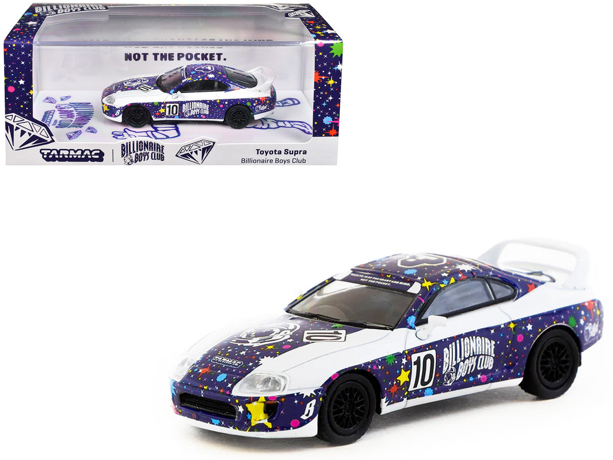 Toyota Supra RHD (Right Hand Drive) #10 "Billionaire Boys Club" Purple and White with Graphics "Hobby64" Series 1/64 Diecast Model Car by Tarmac Works Tarmac Works