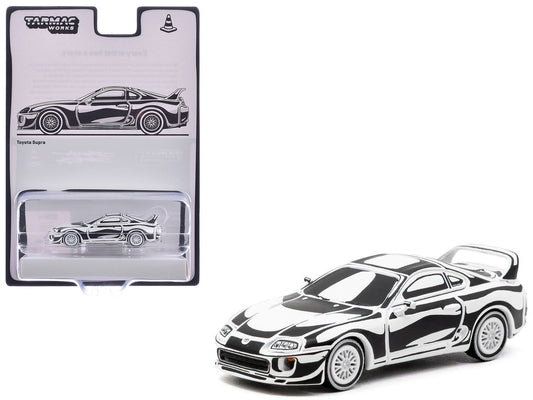 Toyota Supra "Designed by Joshua Vides" Black and White "Hobby64" Series 1/64 Diecast Model Car by Tarmac Works Tarmac Works