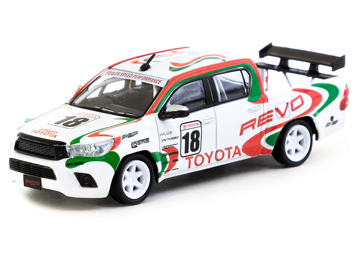 Toyota Hilux Pickup Truck RHD (Right Hand Drive) #18 White with Red and Green Graphics "Hobby64" Series 1/64 Diecast Model Car by Tarmac Works Tarmac Works