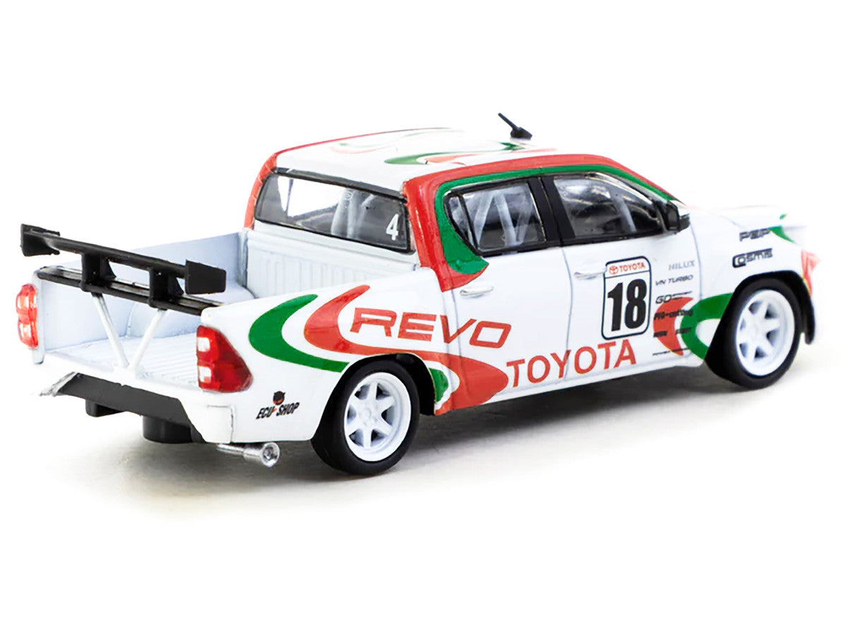 Toyota Hilux Pickup Truck RHD (Right Hand Drive) #18 White with Red and Green Graphics "Hobby64" Series 1/64 Diecast Model Car by Tarmac Works Tarmac Works