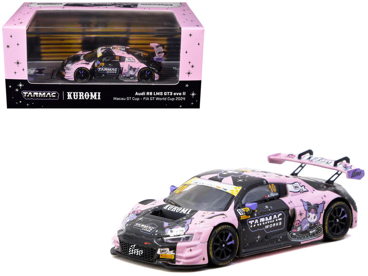 Audi R8 LMS GT3 evo II #10 Adderly Fong "Uno Racing Team - Kuromi" "Macau GT Cup - FIA GT World Cup" (2024) with  Collectible Tarmac Cards "Hobby64" Series 1/64 Diecast Model Car by Tarmac Works-0