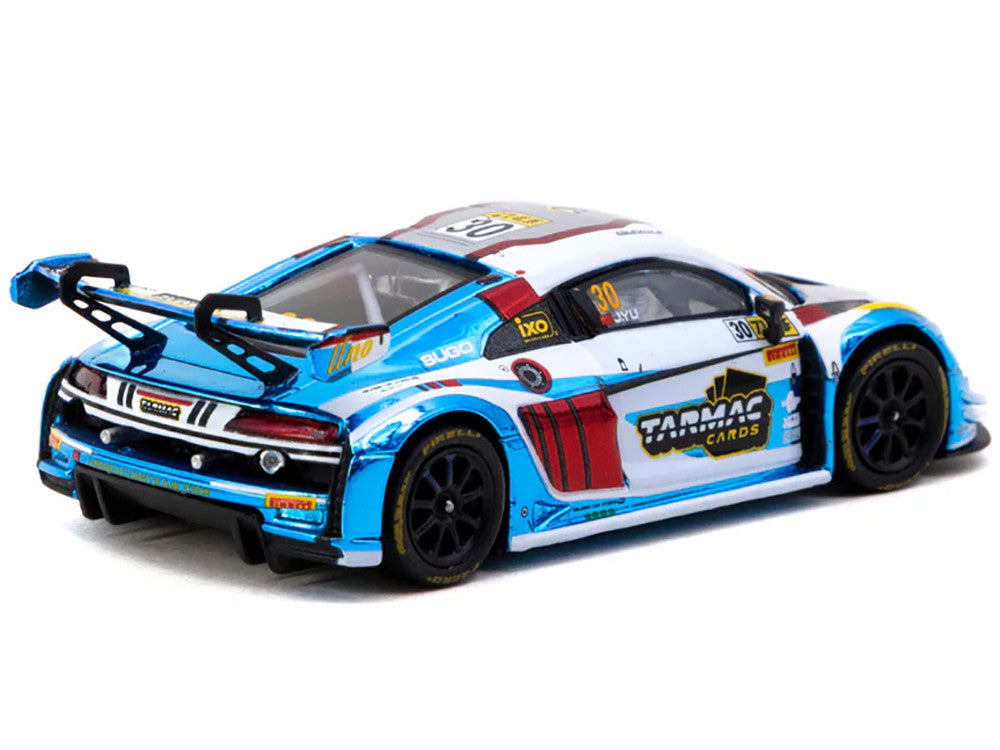 Audi R8 LMS GT3 evo II #30 James Yu "Uno Racing Team" "Macau GT Cup - FIA GT World Cup" (2024) with Plastic Transporter Packaging and Collectible Tarmac Cards "Hobby64" Series 1/64 Diecast Model Car by Tarmac Works Tarmac Works