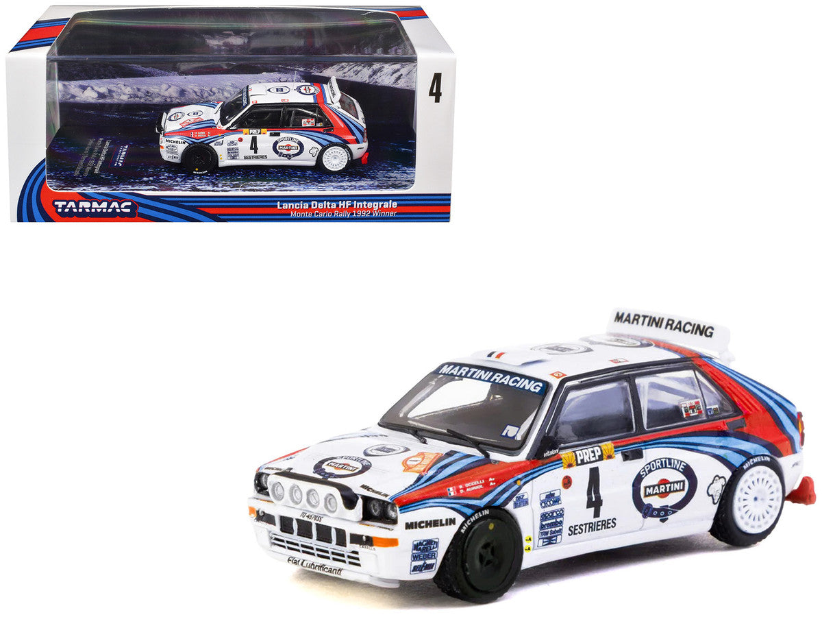 Lancia Delta HF Integrale #4 Didier Auriol - Bernard Occelli "Martini Racing" Winner "Monte Carlo Rally" (1992) "Hobby64" Series 1/64 Diecast Model Car by Tarmac Works-0