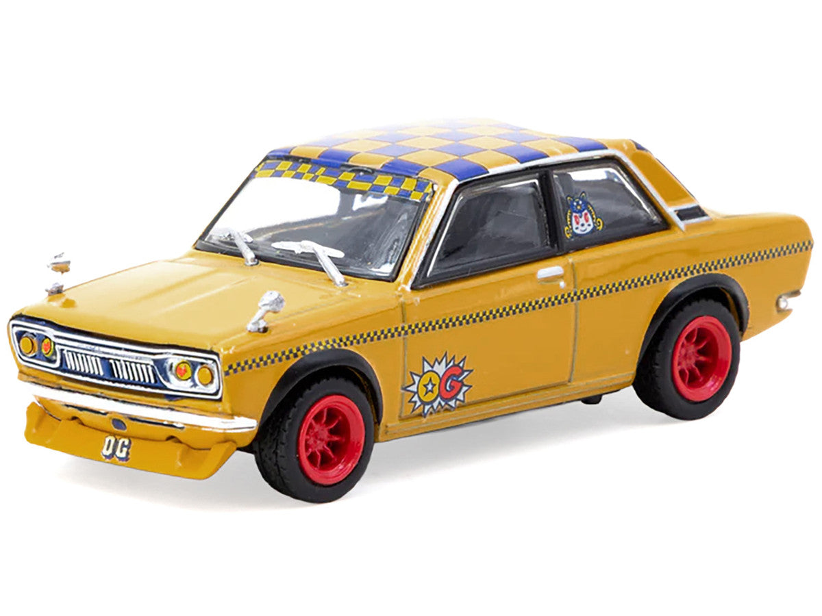 Datsun 510 "OG Beer" Yellow with Checkered Top "Hobby64" Series 1/64 Diecast Model Car by Tarmac Works Tarmac Works