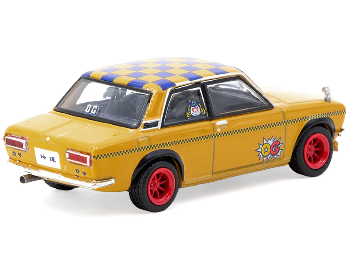 Datsun 510 "OG Beer" Yellow with Checkered Top "Hobby64" Series 1/64 Diecast Model Car by Tarmac Works Tarmac Works